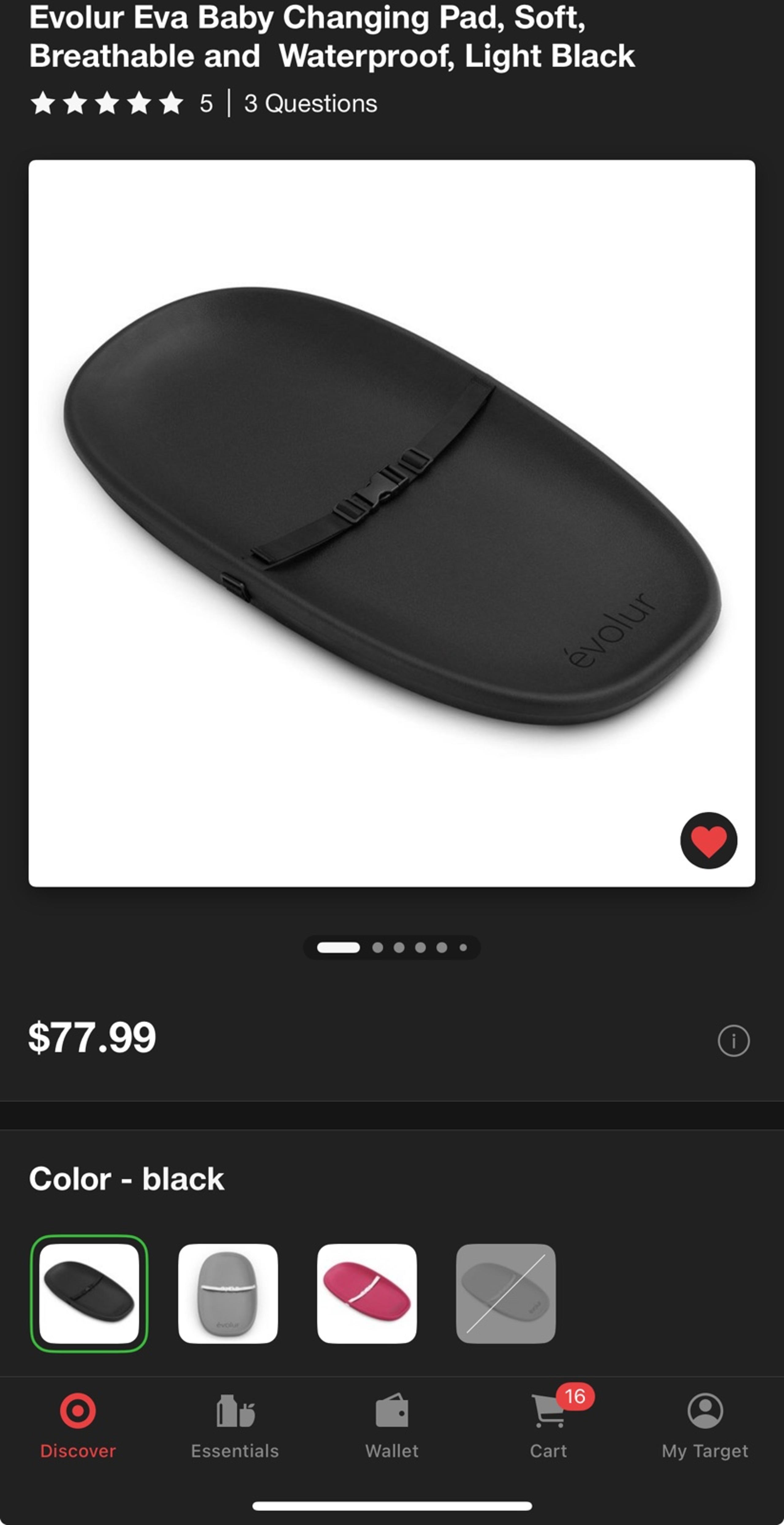 Evolur changing pad color is black