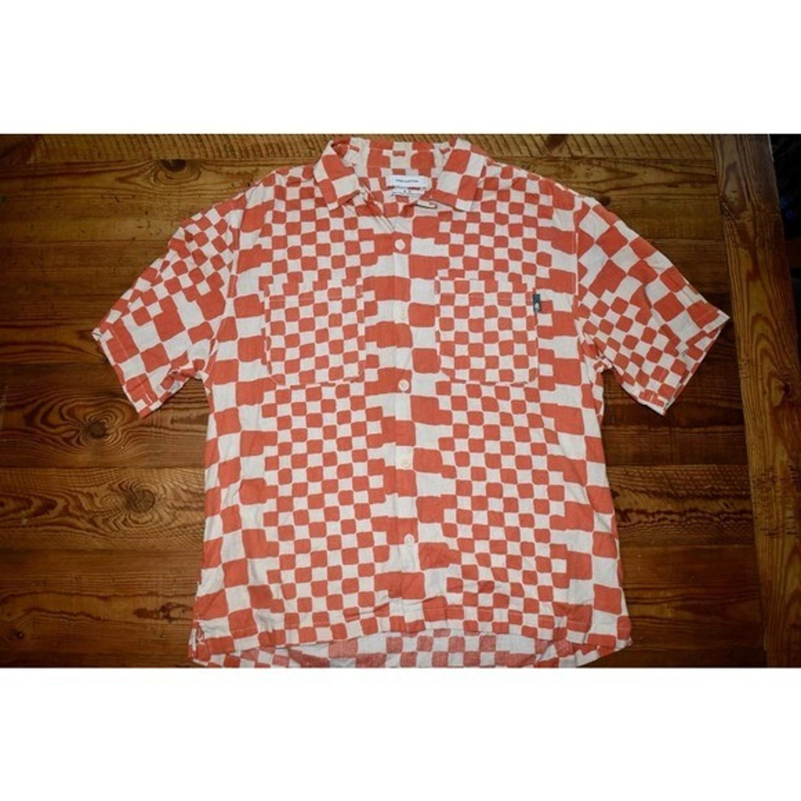Urban Outfitters Checkered Shirt Short Sleeve Button Up Orange White Medium