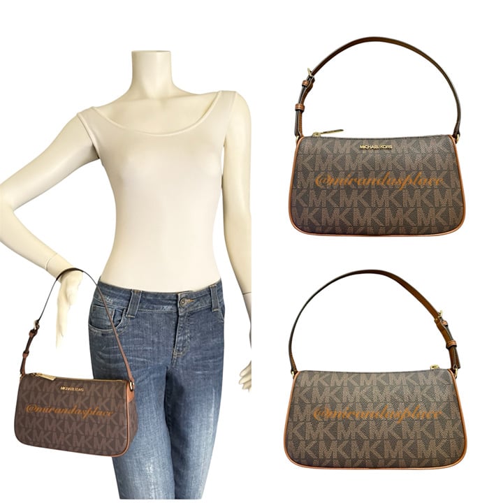 NWT MICHAEL KORS JET SET BROWN LUGGAGE MD POUCHETTE SHOULDER BAG