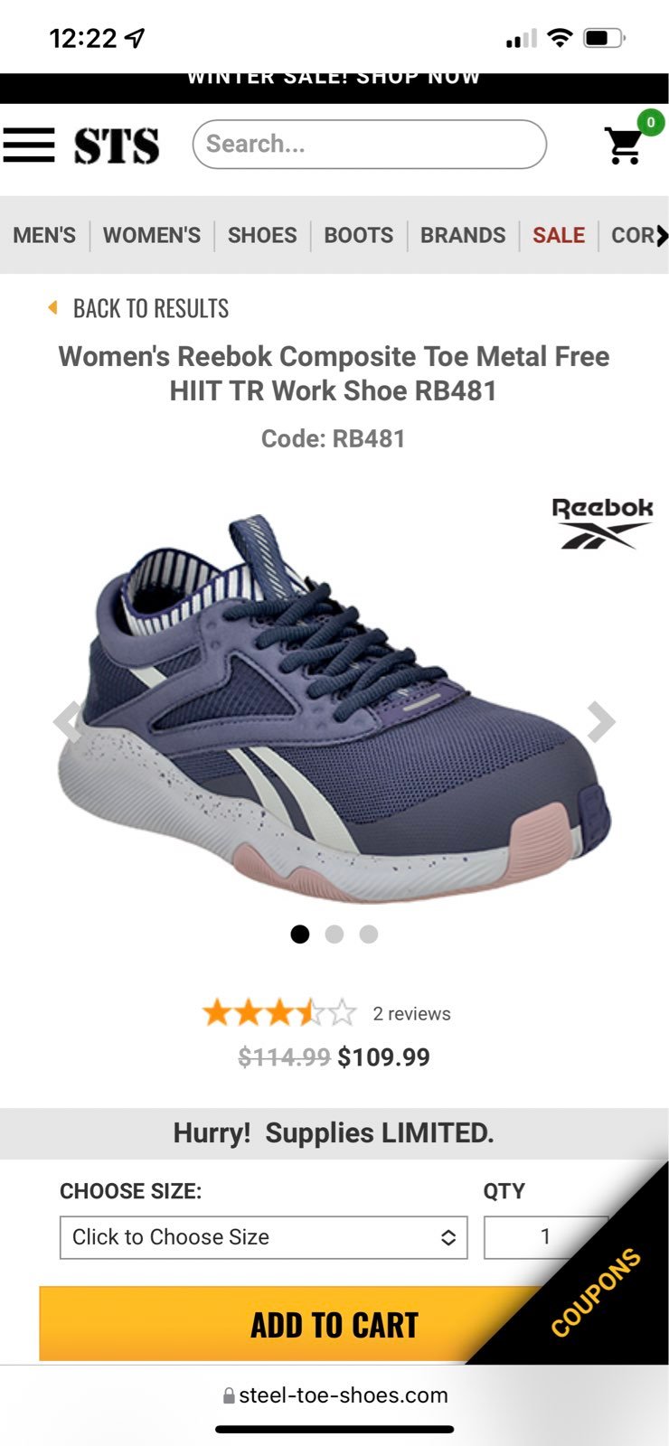 Reebok Work HIIT TR Work Comp Toe SD size 10.5