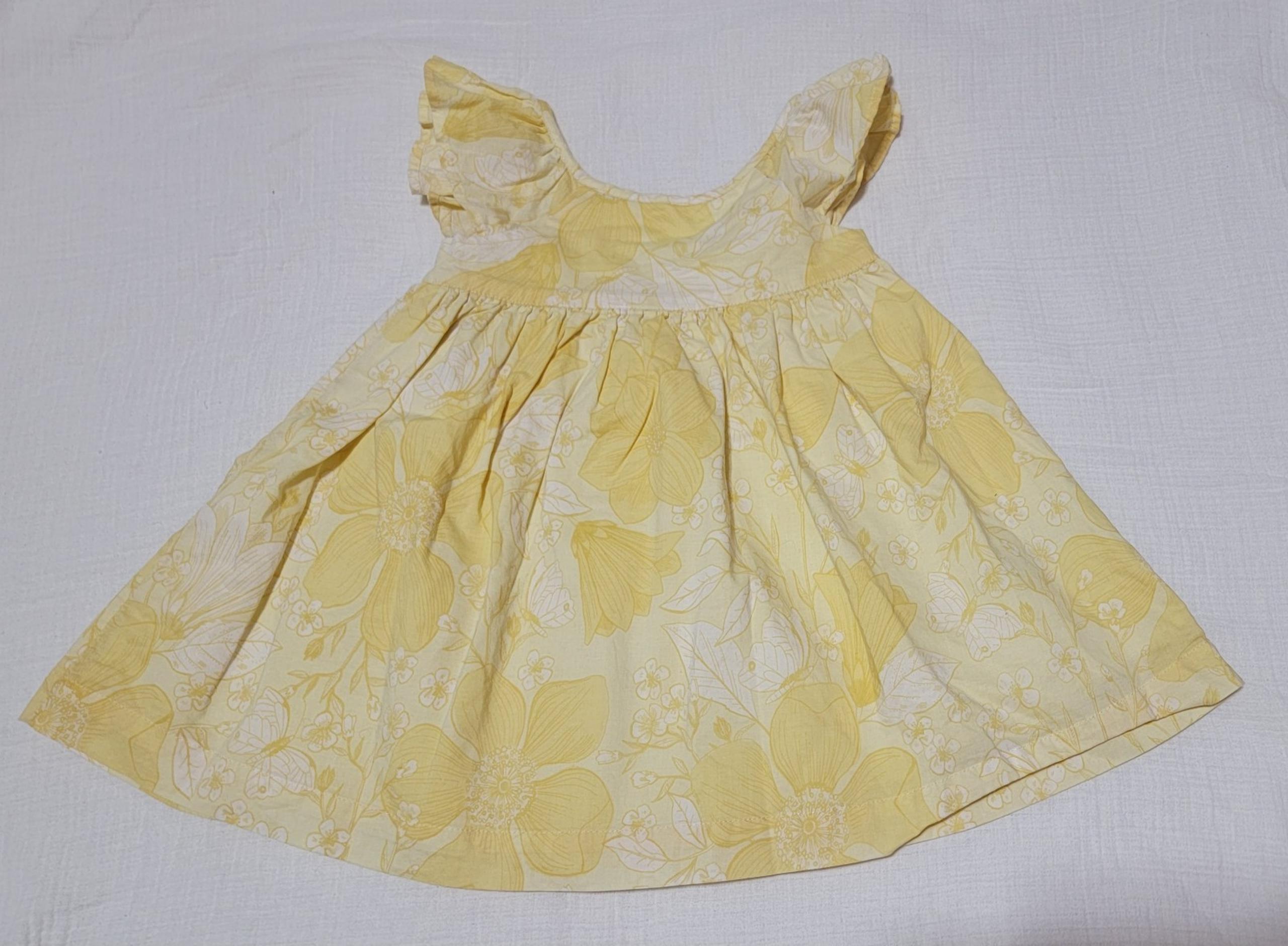 Baby Gap Dress Size 18-24M Floral Yellow Apron Lined Flutter Sleeveless Cotton