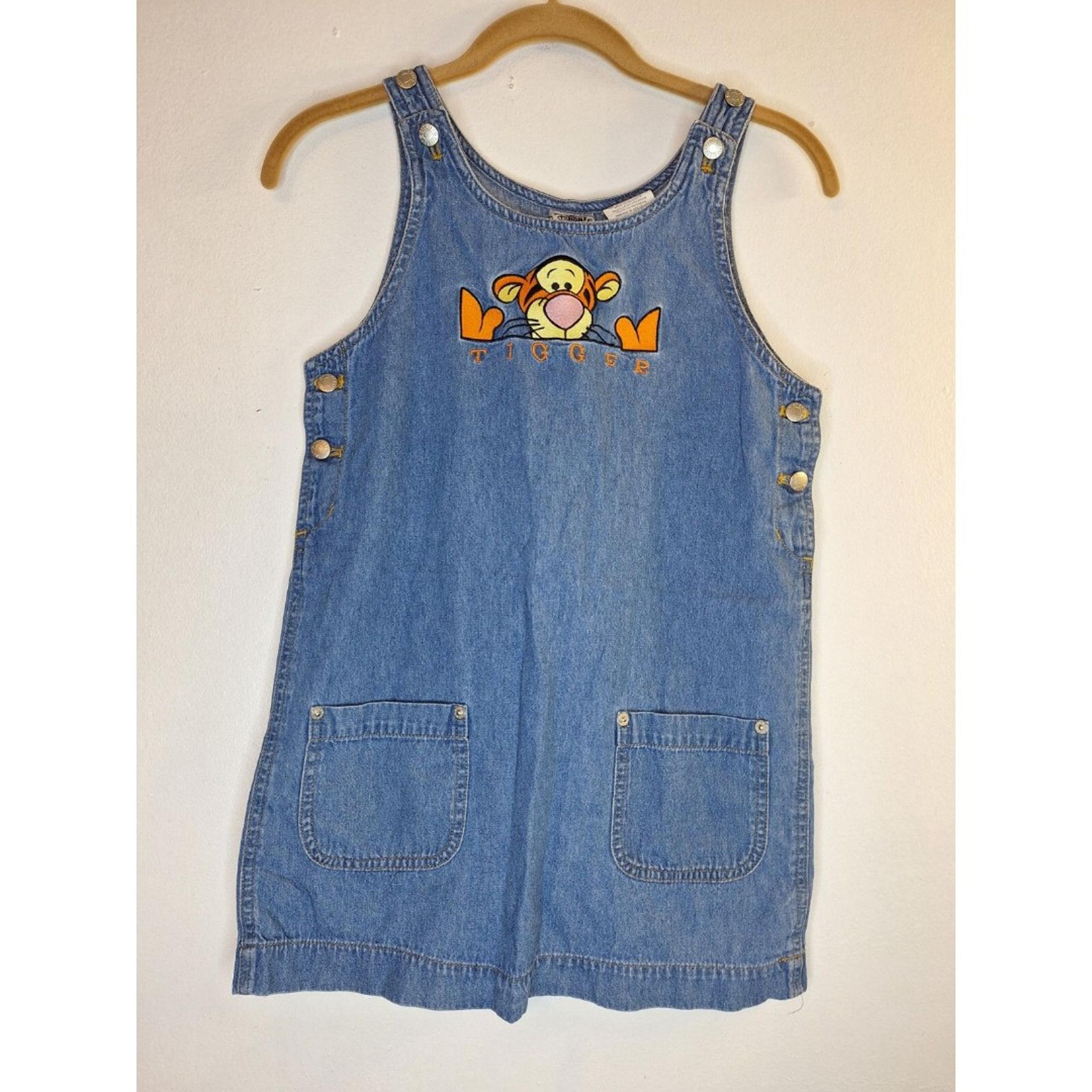 Vintage The Disney Catalog Tigger Denim Jumper Dress Little Girls Size 10/12
