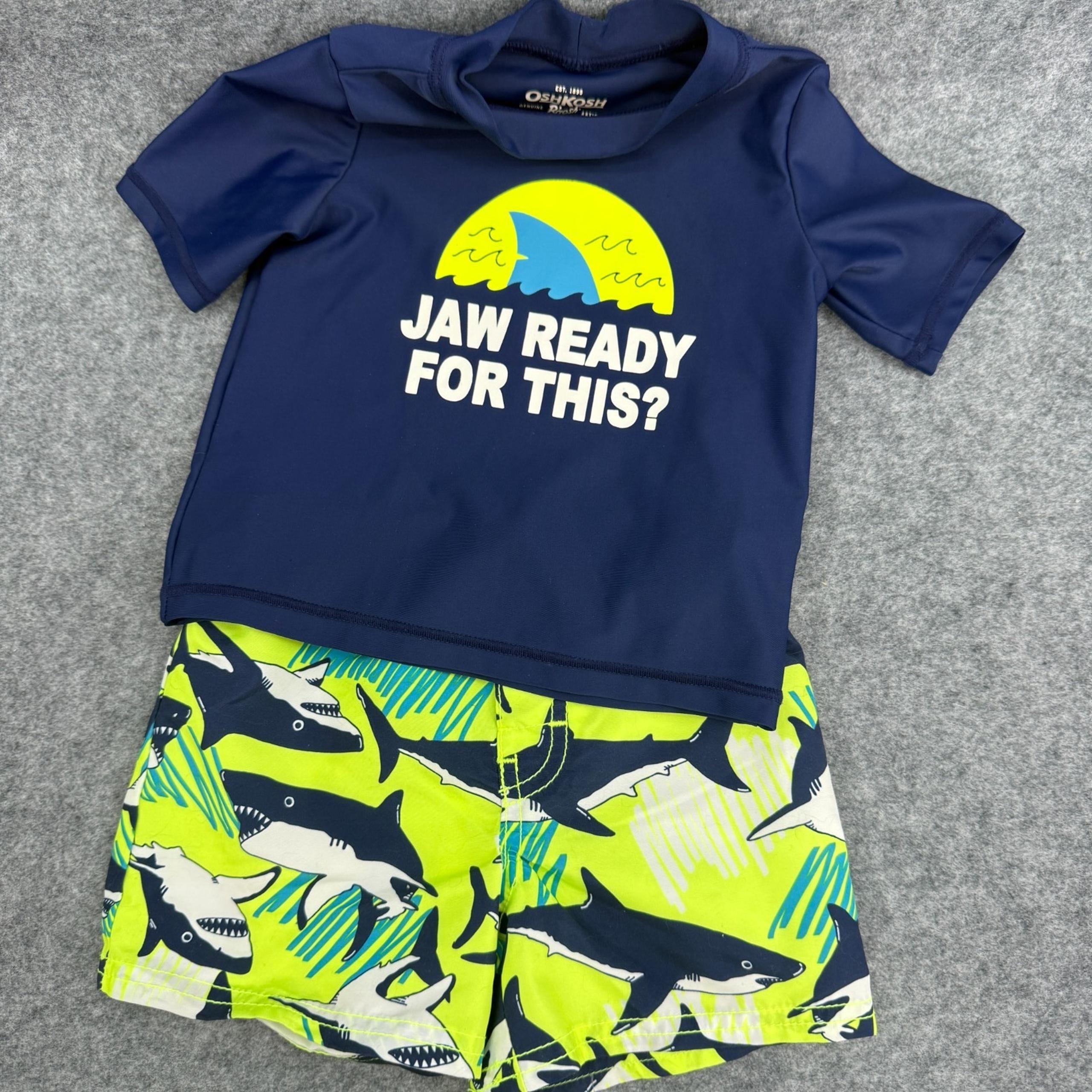 Osh Kosh B'gosh Boys 2pc Rashguard Swim Short Set 18M Sharks Beach Water Ocean