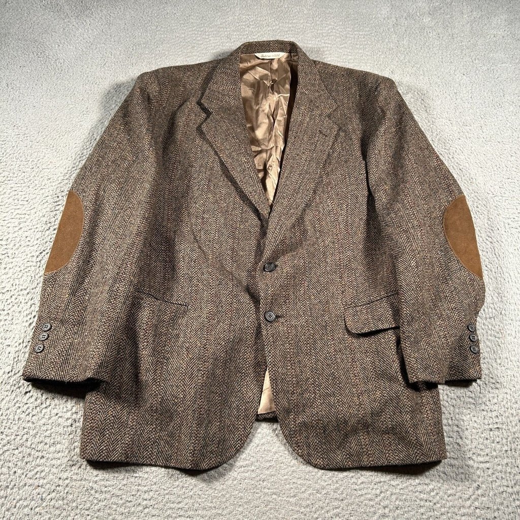 Vintage Stafford Western Blazer Men 42 R Brown Wool Tweed Leather Elbow Patches