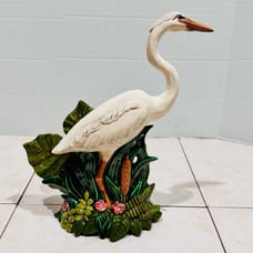 Vintage Atlantic Mold Large 13” Hand Painted Egret Heron Bird Ceramic Sculpture