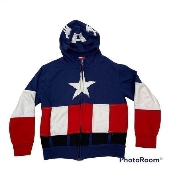 Youth Marvel Captain America Costume Mask Hoodie Size Small 6/7