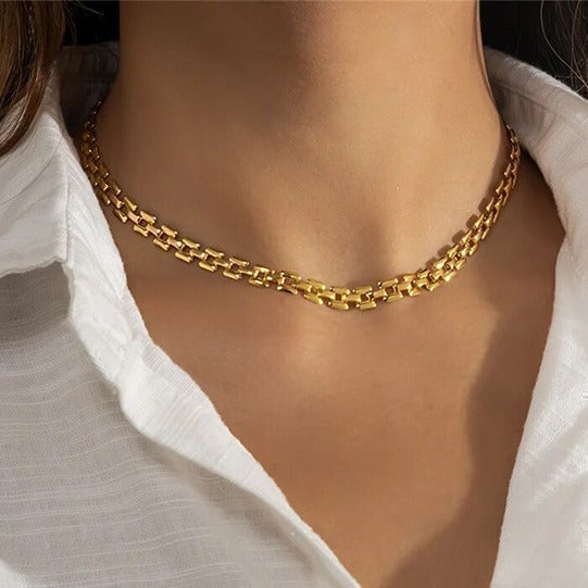 18K Gold Womens Chain Link Choker Necklace Adjustable Size 18 Karat Jewelry NEW