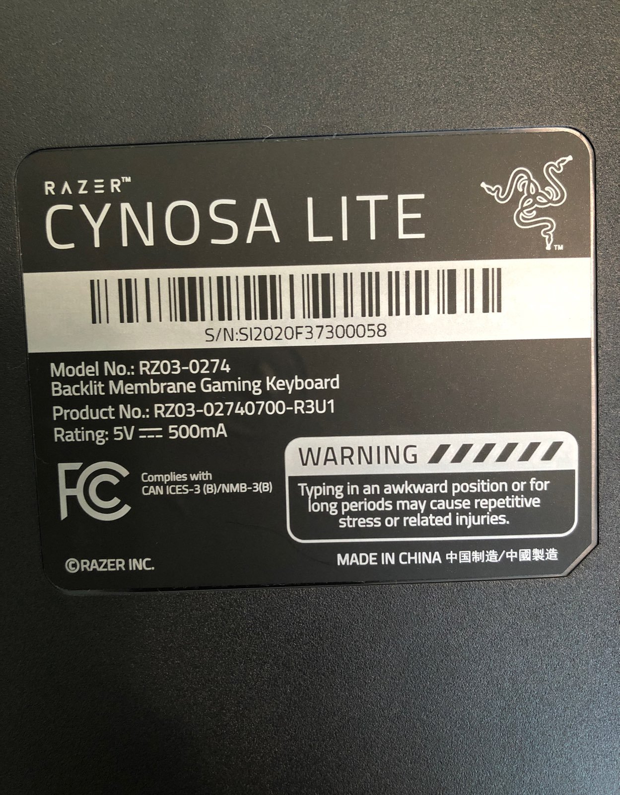 RAZER CYNOSA LITE KEYBORD