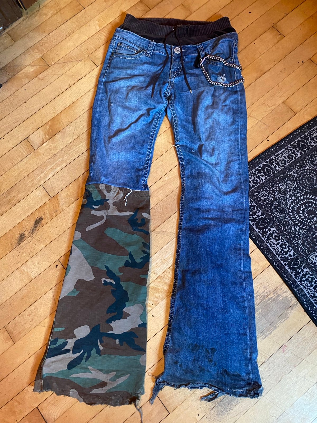 Custom Camo Leg Flared Denim Jeans
