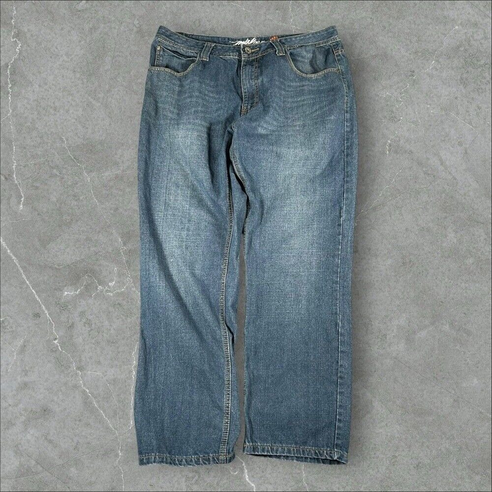 Miskeen Jeans Men 38x32 Blue Baggy Y2K Loose Fit Wide Leg Embroidered Skater 90s