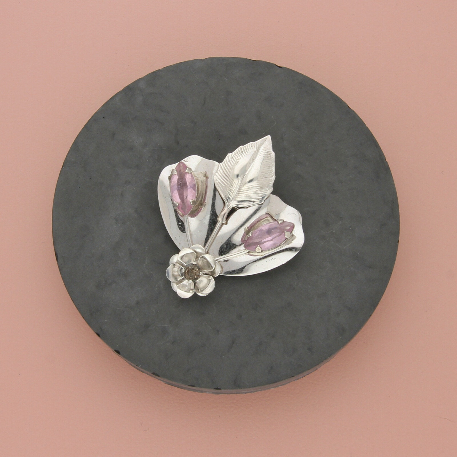 ⚡️clearance⚡️ jaykel sterling silver vintage purple paste stone flower brooch