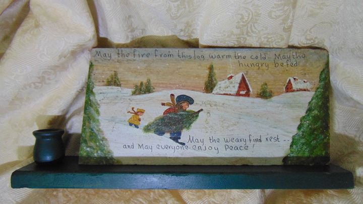 VINTAGE CRAFTSMAN HAND-MADE HAND-PAINTED CHRISTMAS YULE LOG WITH SENTIMENT