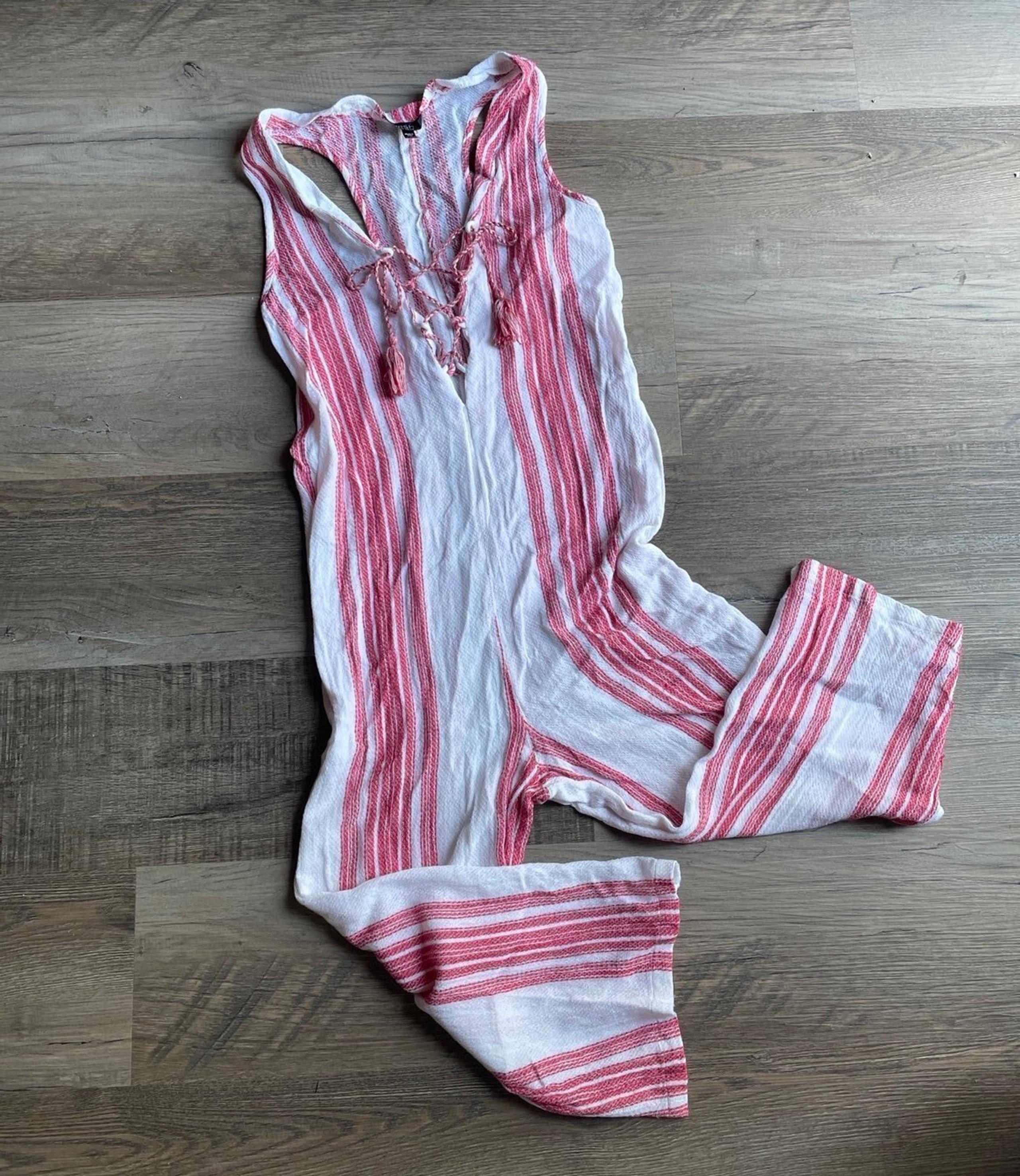 Jumpsuit TOPSHOP romper one piece red and white striped lace up beach wear