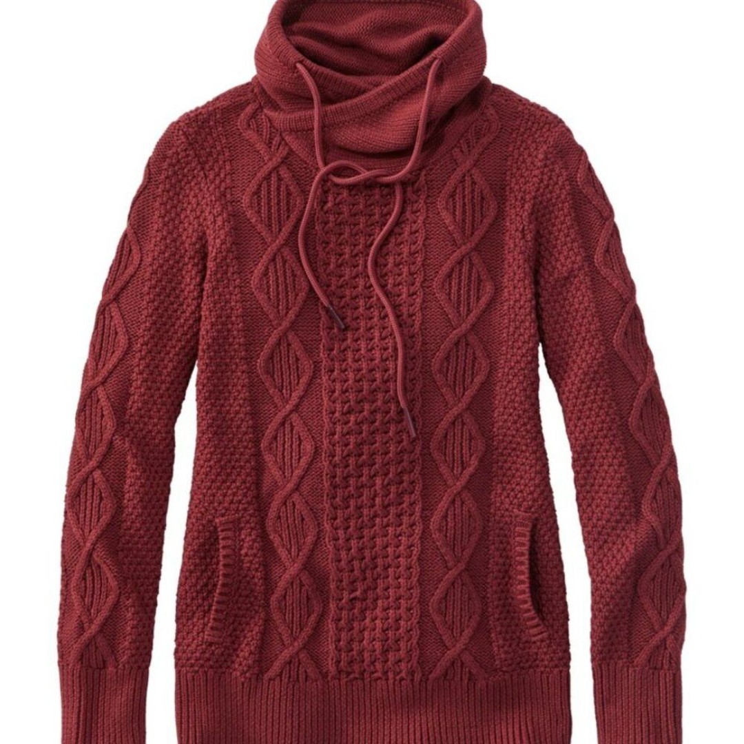 L.L. Bean Signature Cotton Funnelneck Sweater in Burgundy
