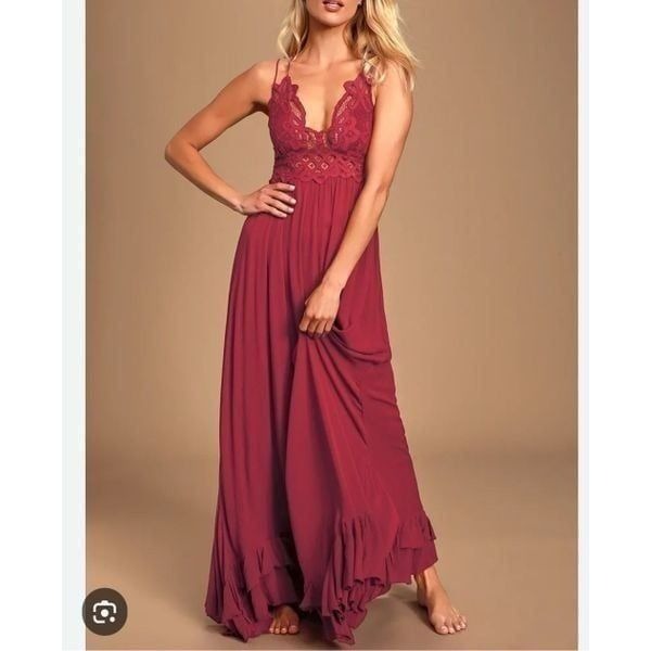 Free People Adella Maxi Slip Berry Red Lace Dress size medium