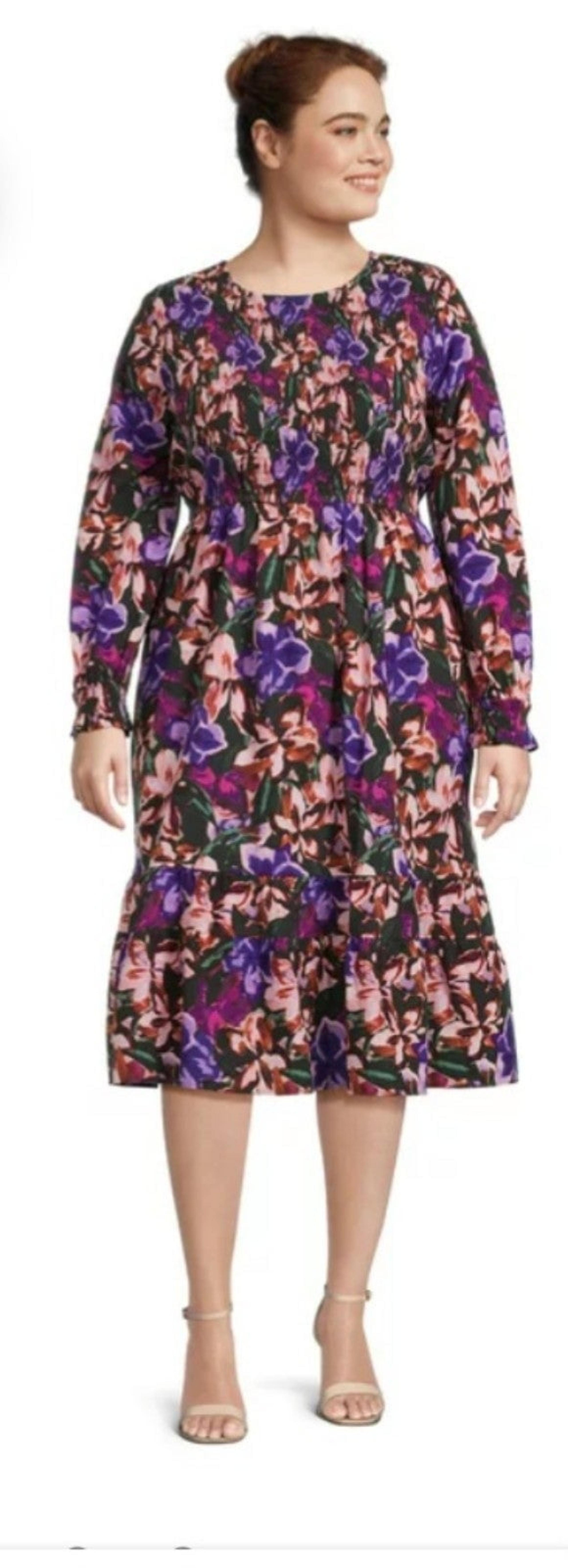 Terra & Sky Women's Plus Size Tiered Peasant Midi Dress