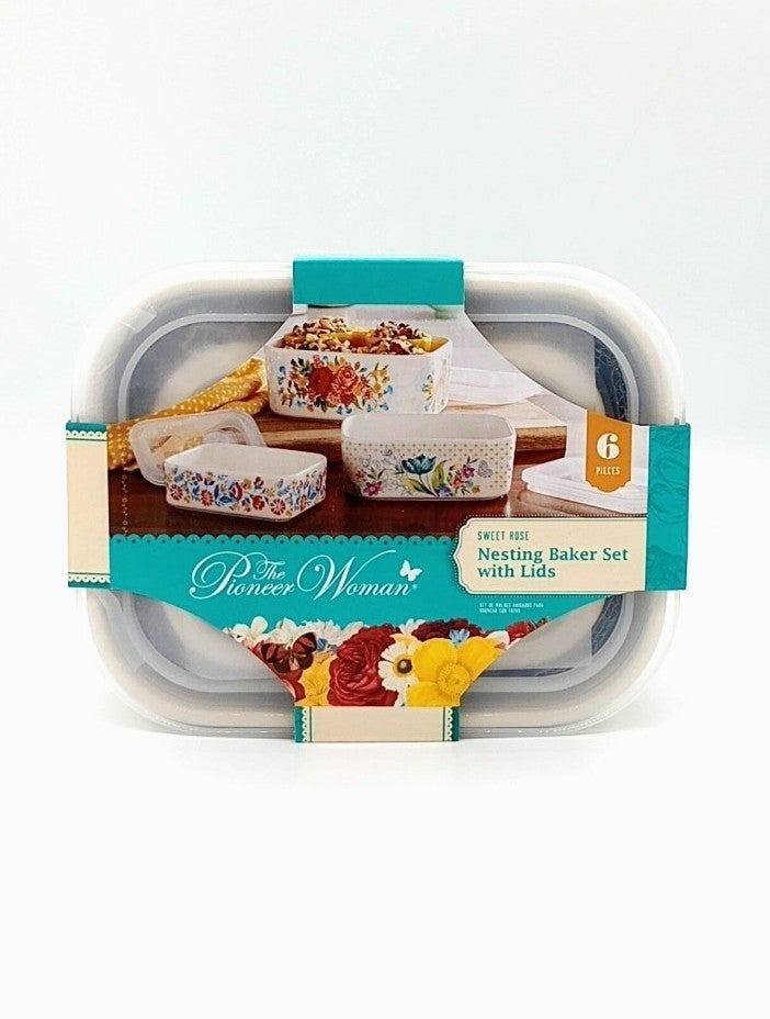 Pioneer Woman Sweet Rose Nesting Baker Set w/Lids