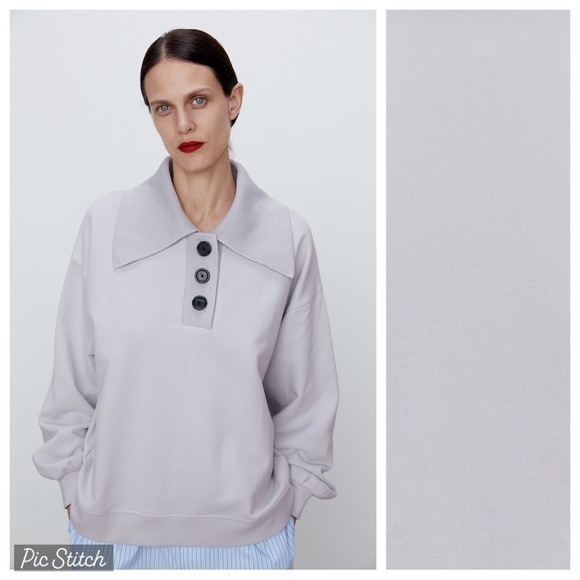 NWT. Zara Gray Polo Style Sweatshirt. Size S.