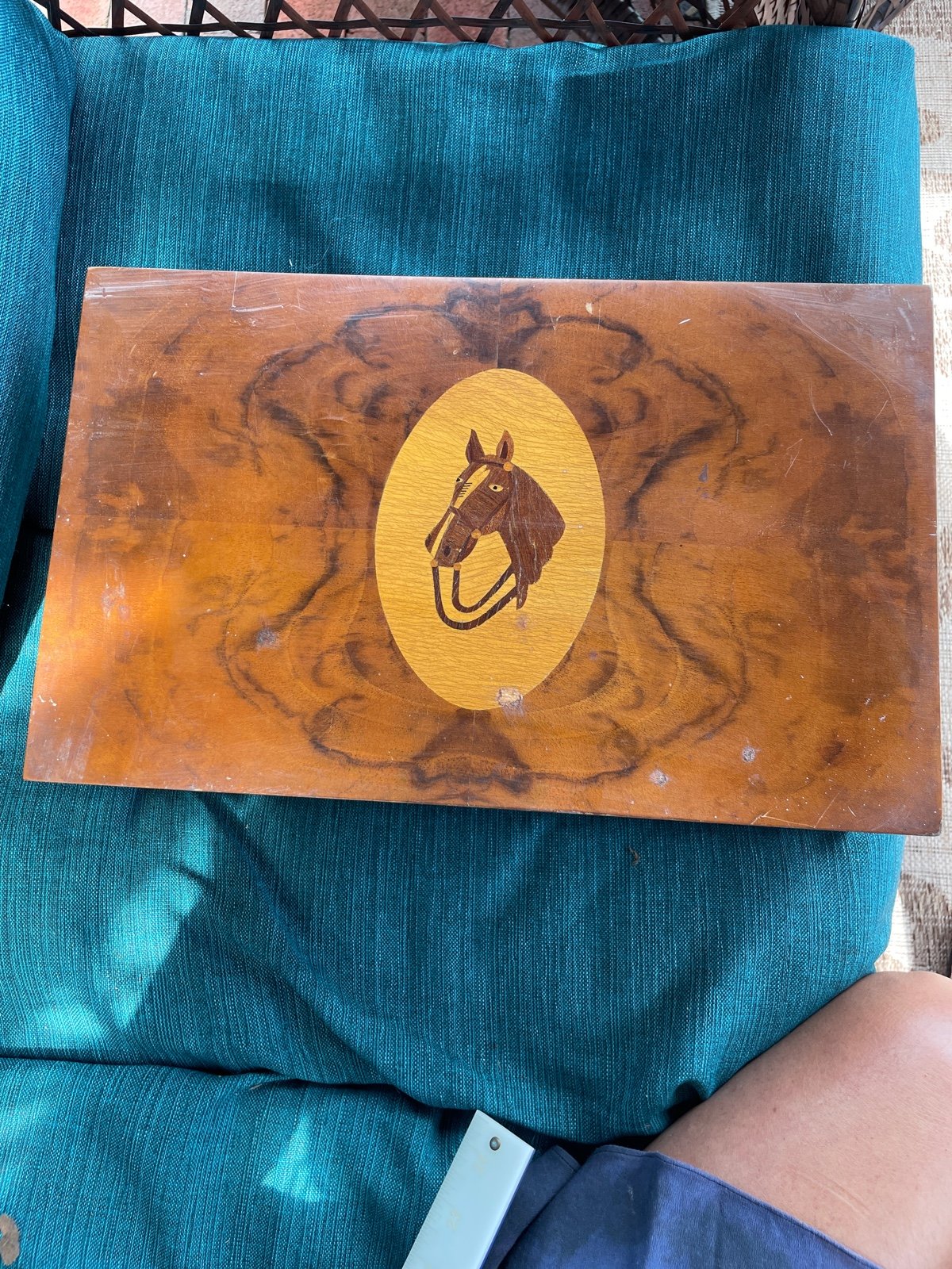 Vintage HORSE ORGANIZINIG WOODEN MUSICAL BOX
