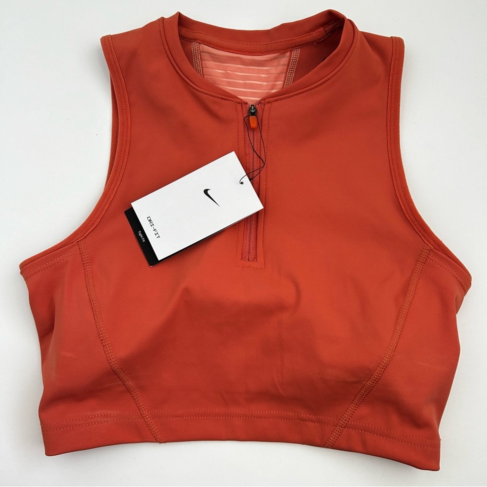 Nike Dri Fit Crop Tight Fit Quarter Zip Coral Orange Tank NWT