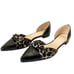 J. Crew Pointed-Toe Black Leather Knot Flats w/ Leopard Print Satin Bow Size 8.5