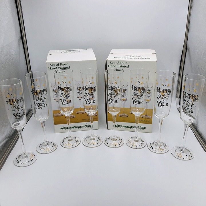 Florida Marketplace Happy New Year Champagne Flutes Holiday Glasses Set Of 8