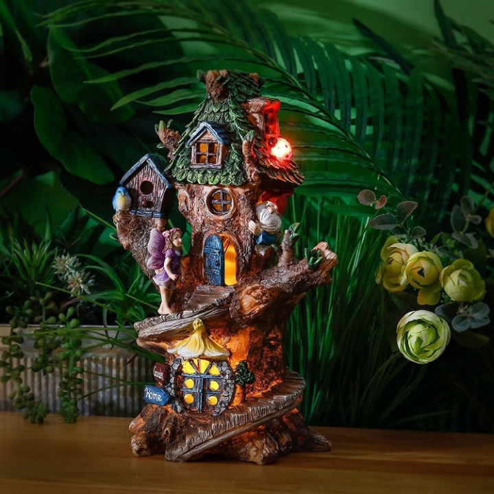 Spiral Stair Fairy House/Garden Statues/Tree House w/ Solar LIght