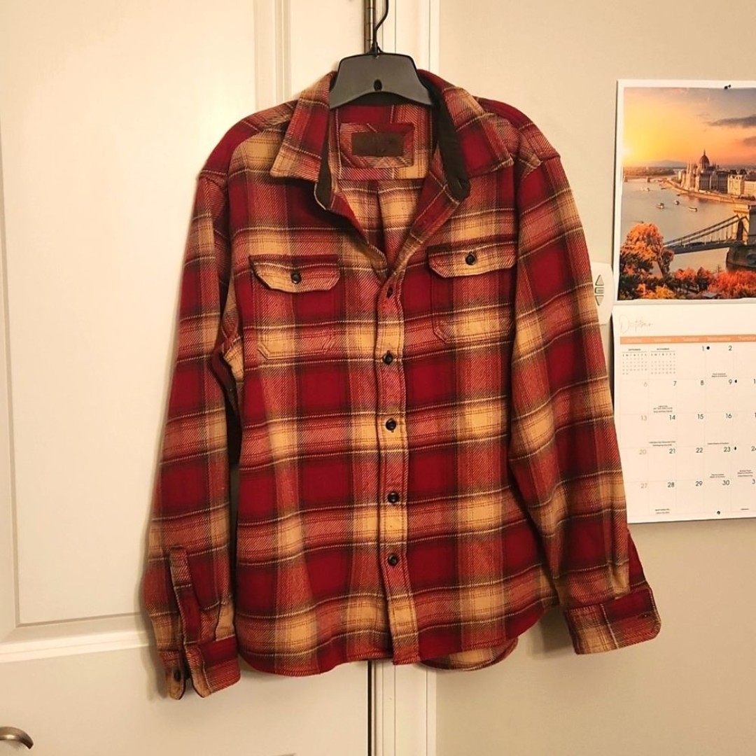 Orvis Men's Red Plaid Button Down Flannel Heavyweight Shacket Size XL
