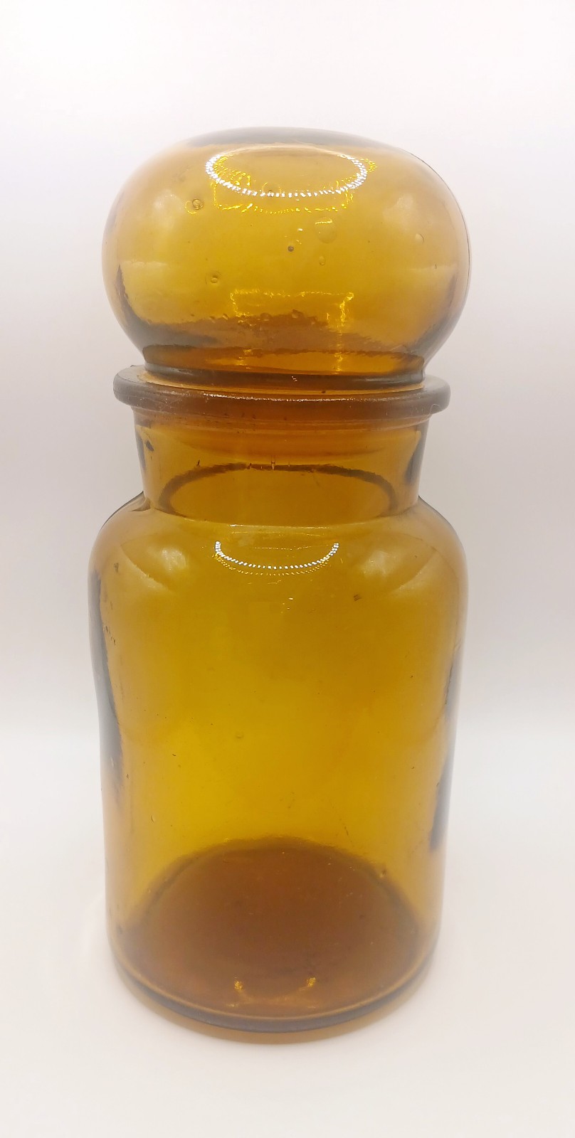 Vintage amber glass apothecary jar with a bubble-shaped lid, mid-20th century 8
