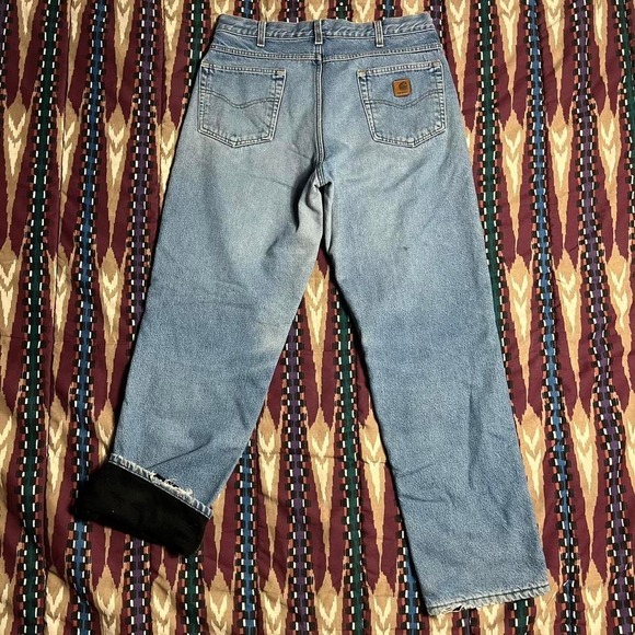 Vintage 90's Carhartt Fleece Lined Light Was Denim Jeans