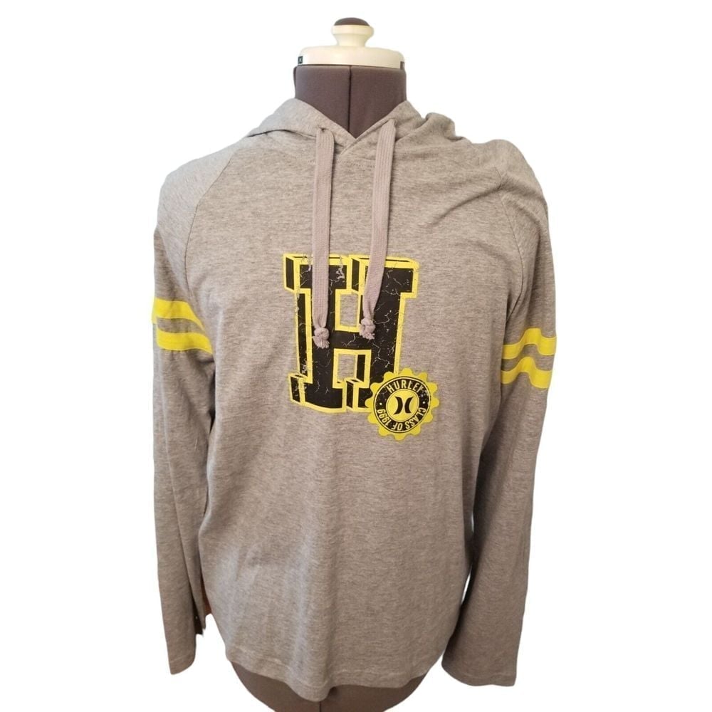 HURLEY University Jersey Hoodie Logo Drawstring Long sleeve Men's Shirt Sz M NWT