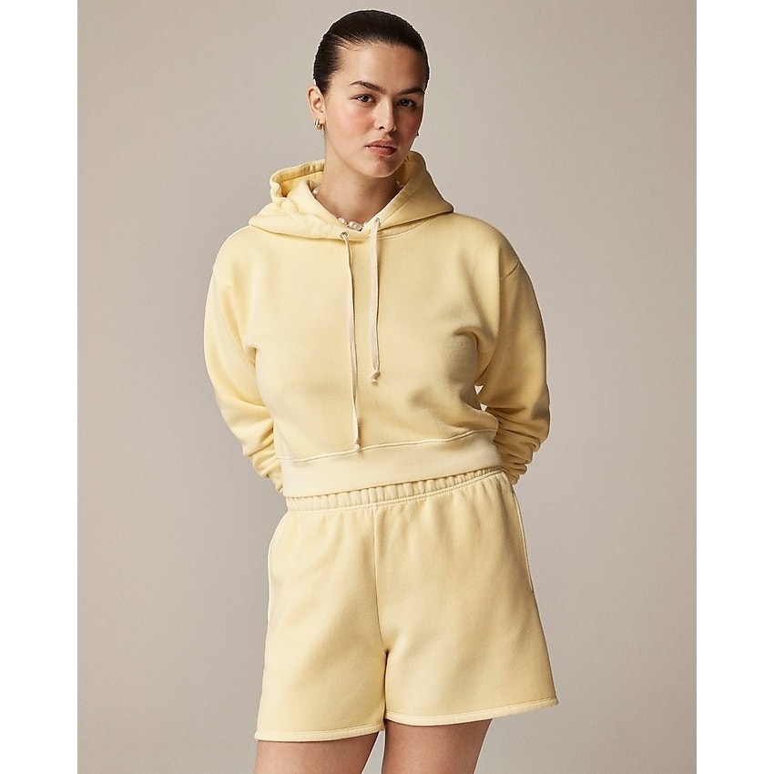 NWT J. Crew Women's Heritage Fleece Cropped Pullover Hoodie Yellow Size XL