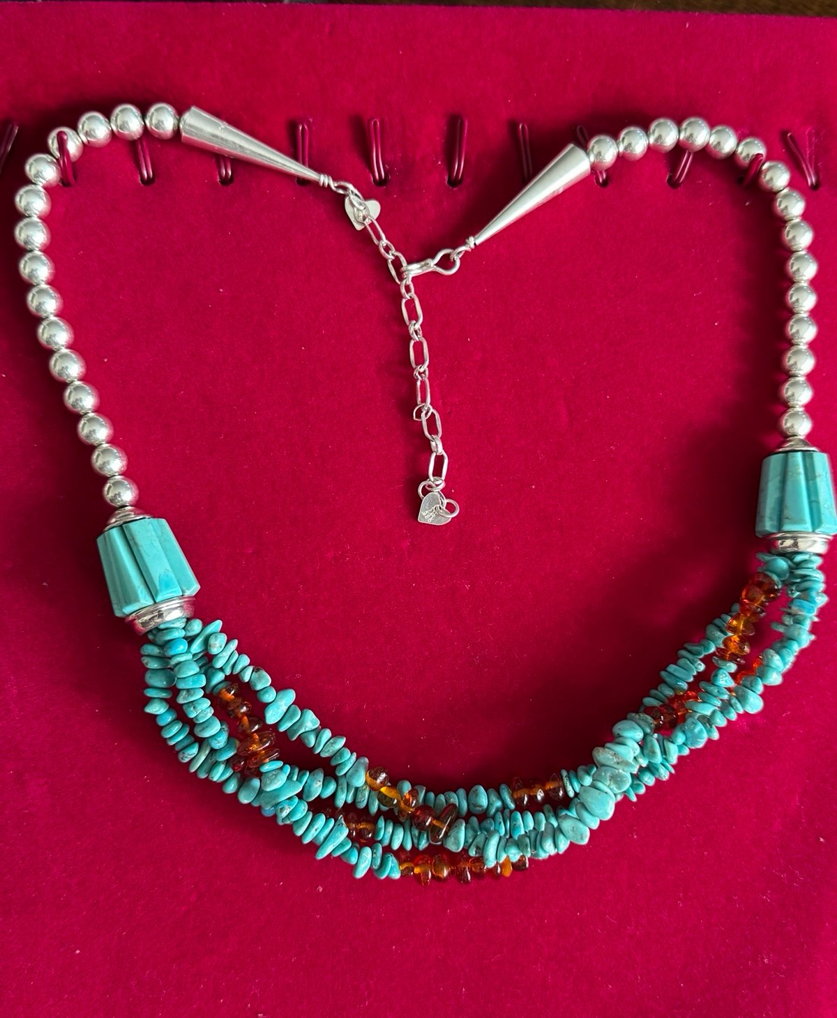 Jay King DTR Turquoise & Amber Beaded Necklace – Sterling Silver Accents