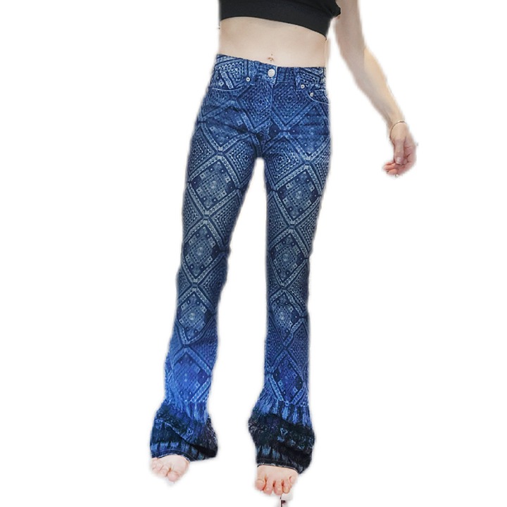 Vintage Tokyo Darling High Waisted Flare Diamond Pattern Denim Jeans 26
