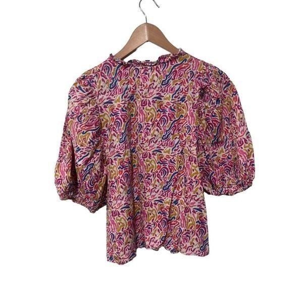Michelle Mcdowell A New Day Print Balloon Sleeve Smocked Neck Top Multi Small
