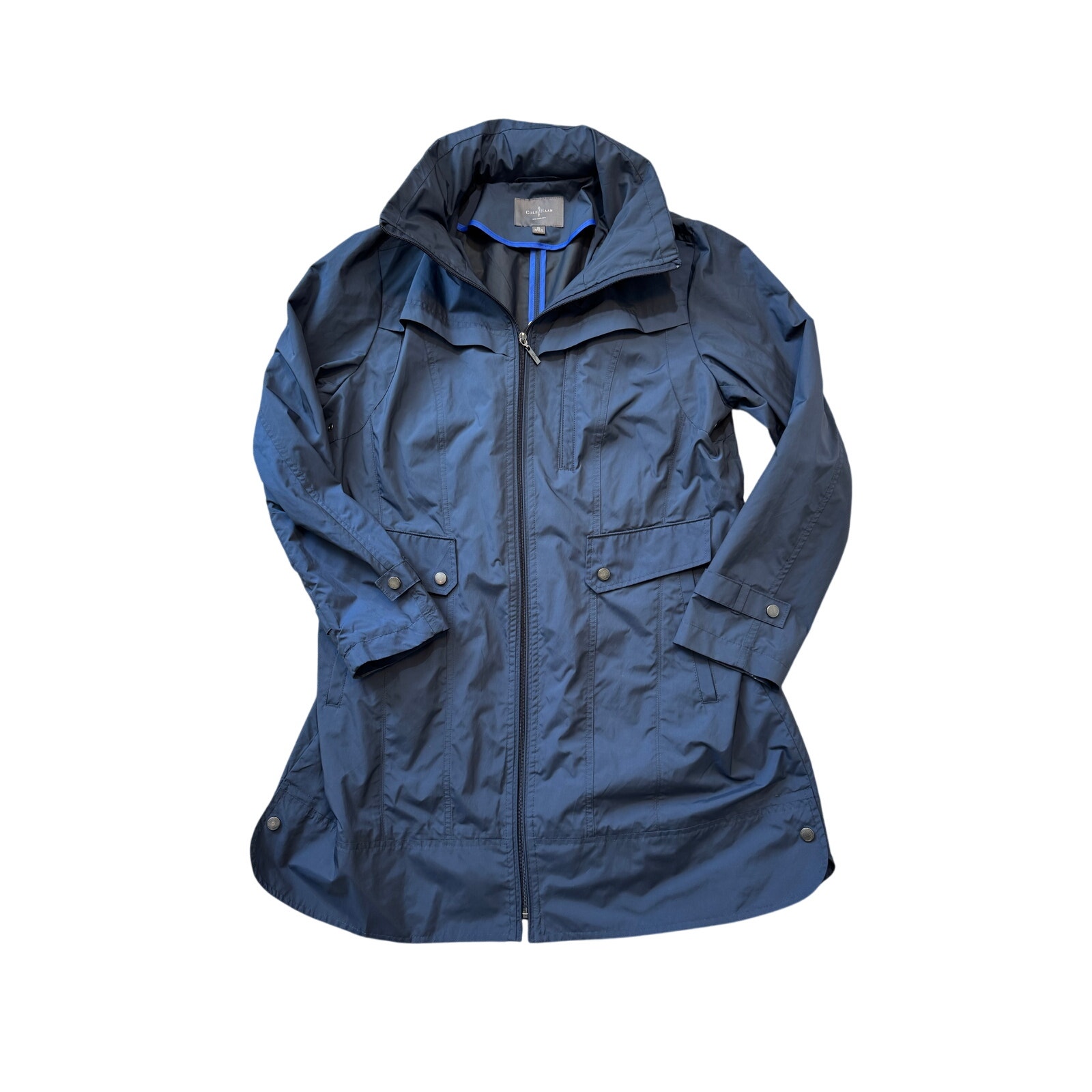 COLE HAAN Long style, Hooded, full zip, Raincoat/Jacket size XL, Blue;