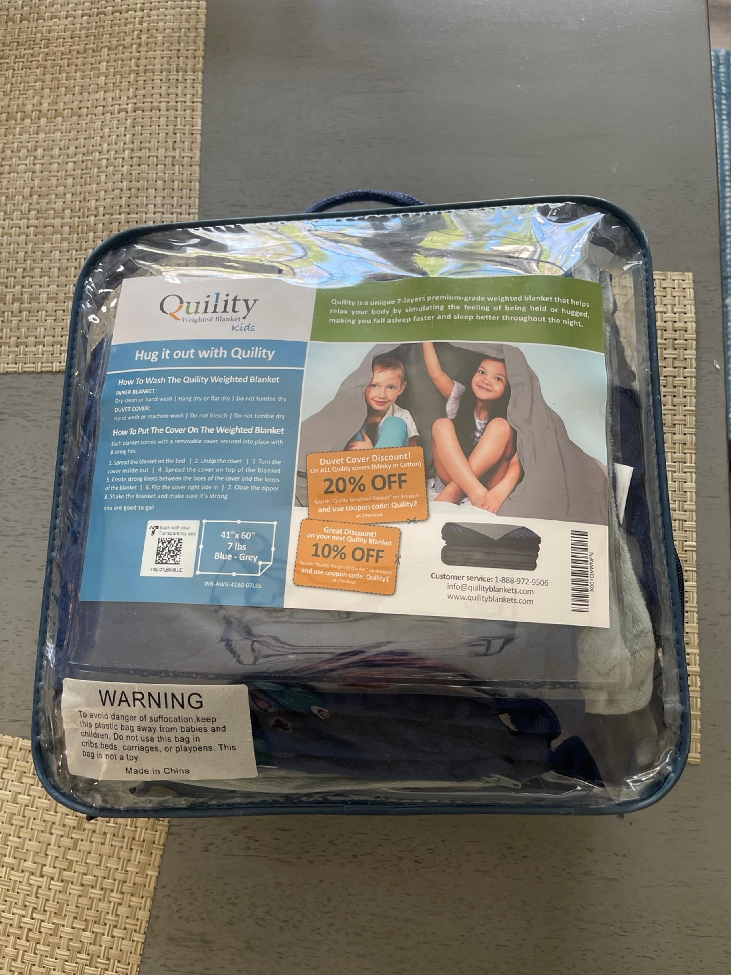 Quility Brand Weighted Blanket 7 Pounds for Kids 41”x60” Twin Size Blue Grey