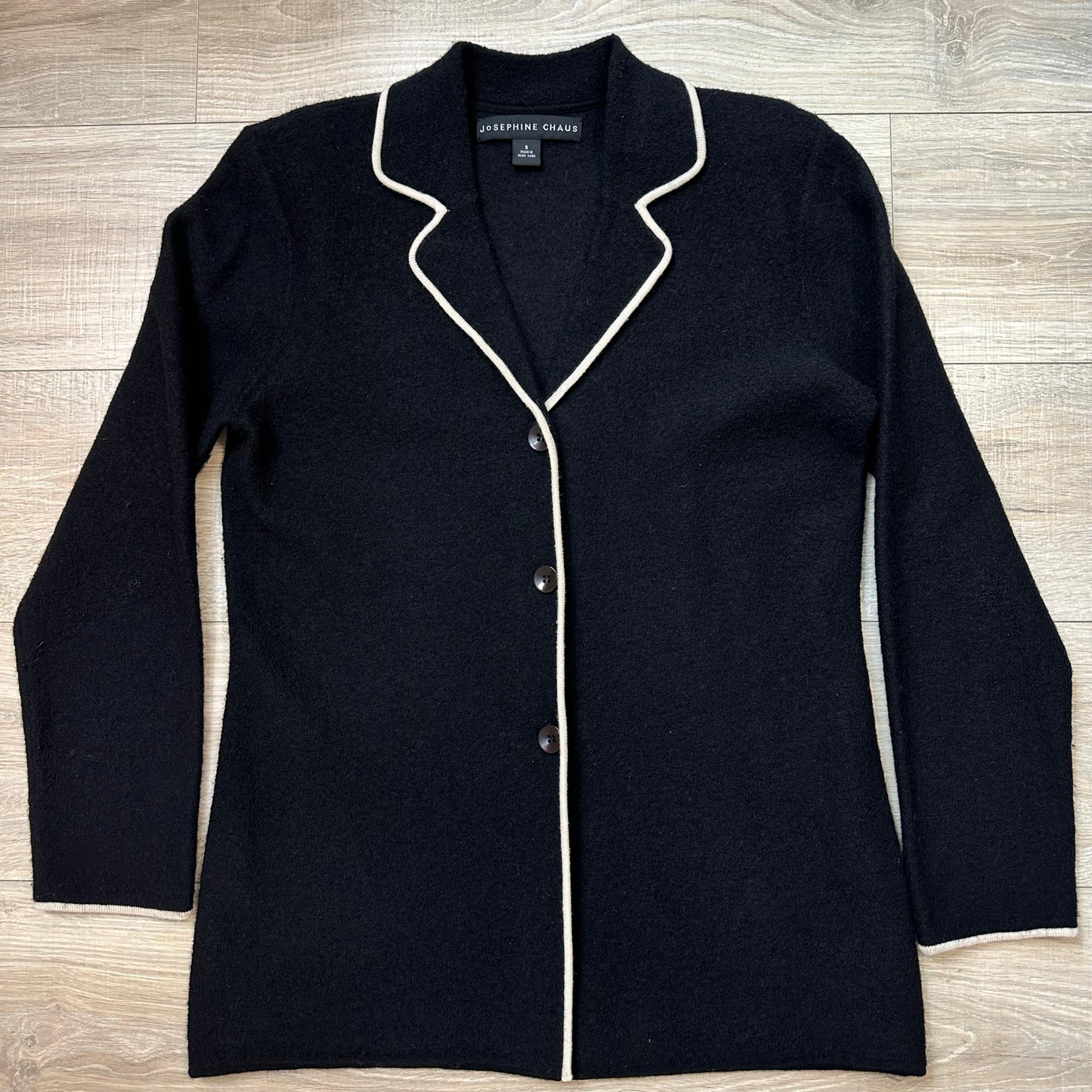 Josephine Chaus Black Cardigan 100% Wool Button Pads Blazer Sweater Jacket Sz S