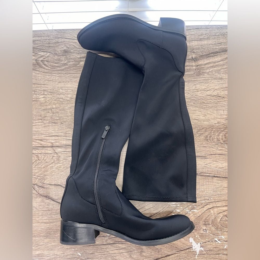 Donald Pliner Women Knee High Riding Boots Zelda Black Stretch Fabric Size 7.5