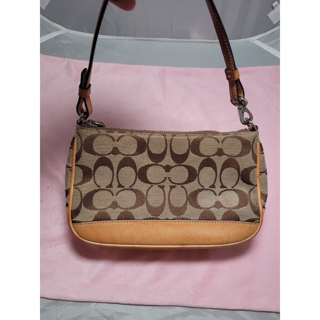 Vintage Y2K Coach Signature Demi Mini Pouch Hand Bag Canvas Leather Tan 6094