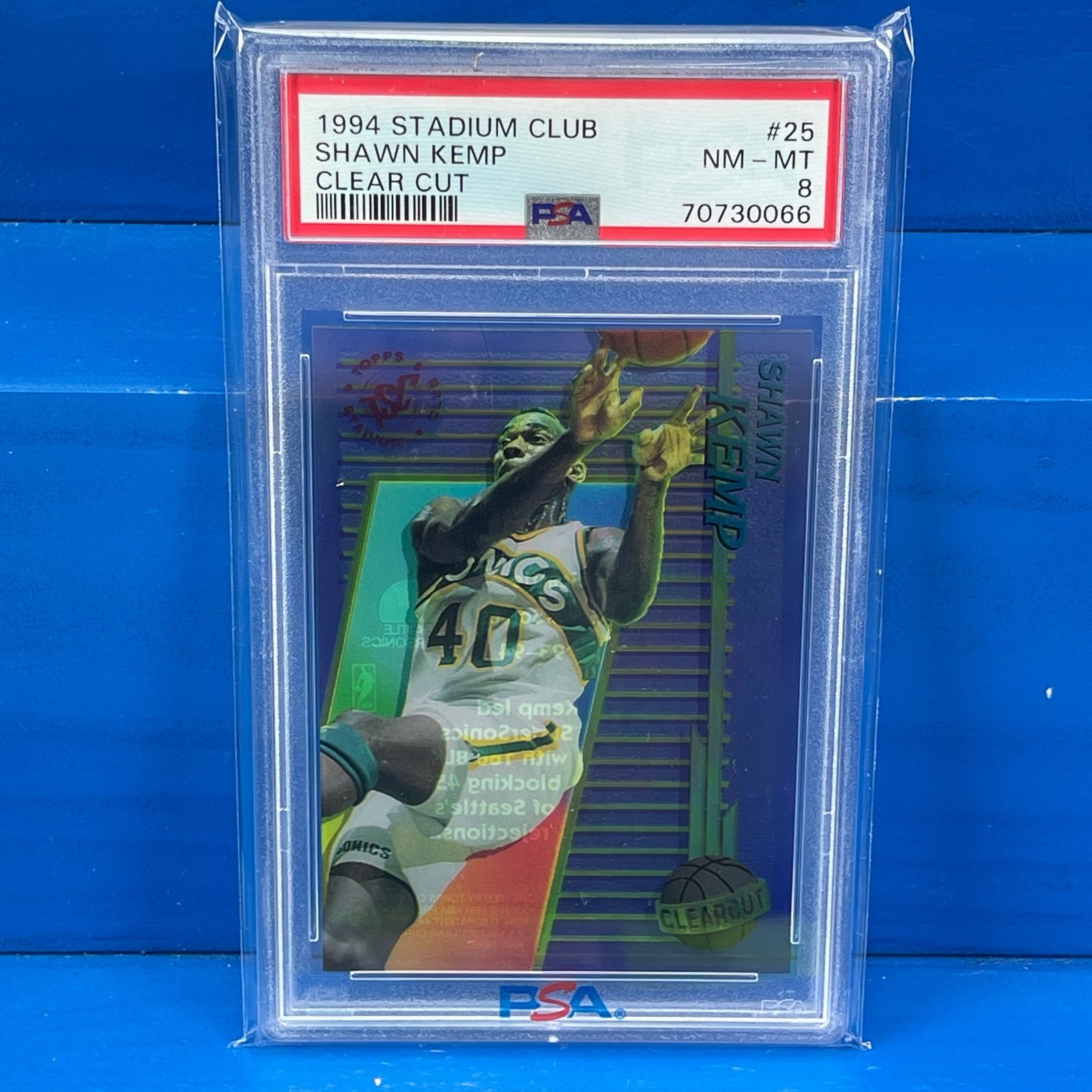 SHAWN KEMP 1994 Topps Stadium Club CLEAR CUT PSA 8 NM-MT Slab Supersonics POP 3