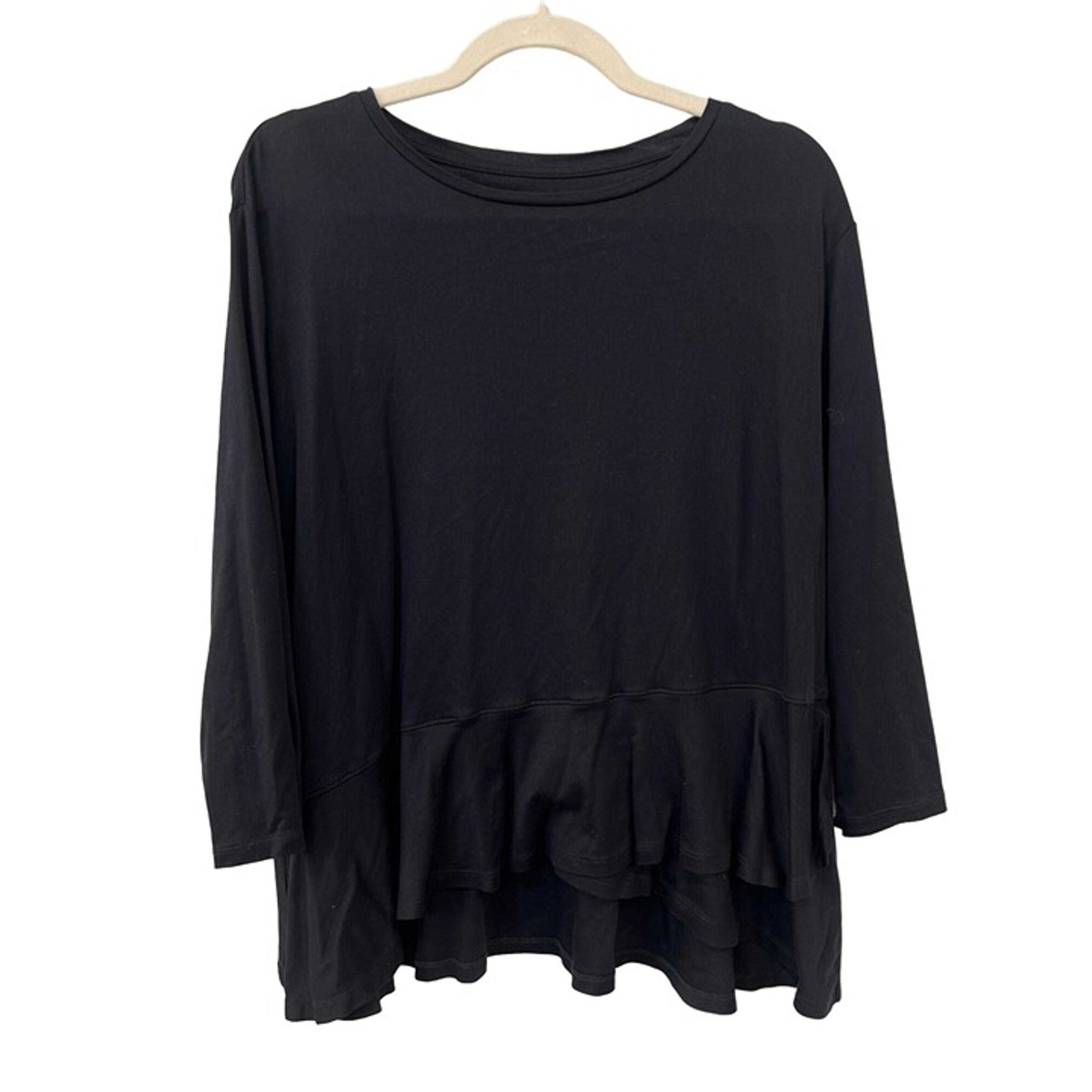 Lands End Outfitters Black Ruffle Hem Top Womens XL Black Supima Cotton Modern