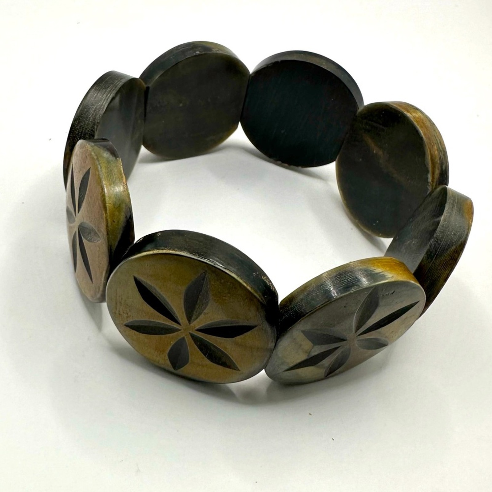 Unbranded Carved Horn Bead Stretch Bracelet Boho Bohemian Minimalist Retro