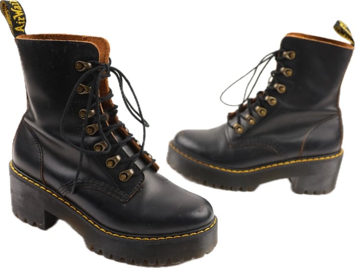 Dr. Martens LEONA Leather Lace Up Platform Boots Women’s Sz 7 - Black -