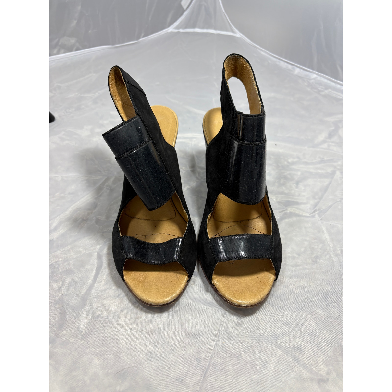 MM6 Maison Martin Margiela Black suede strap wedge 3in, EU 38 US 7.5