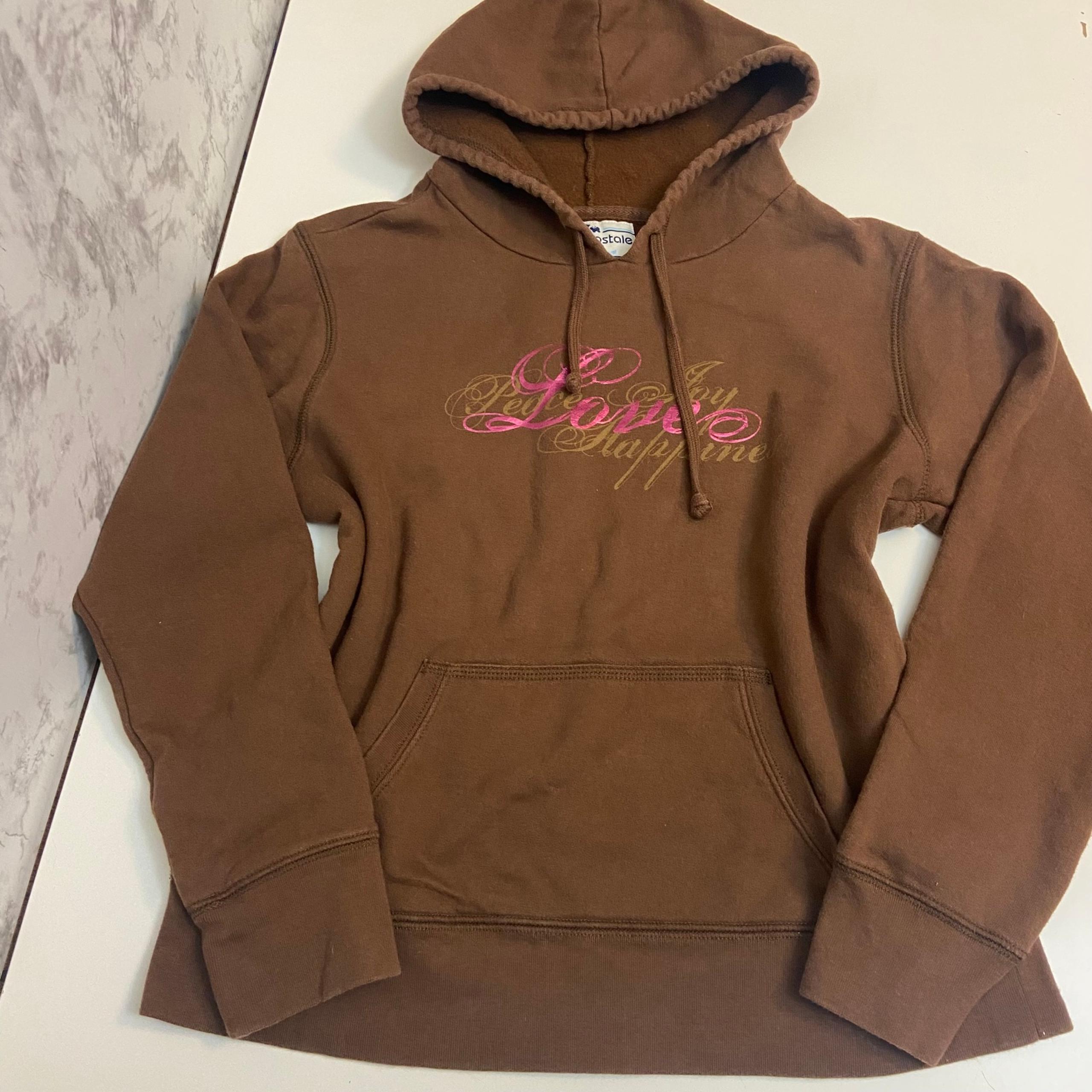 Aeropostale Brown Hoodie Love, Peace, Joy, Happiness Sz Small