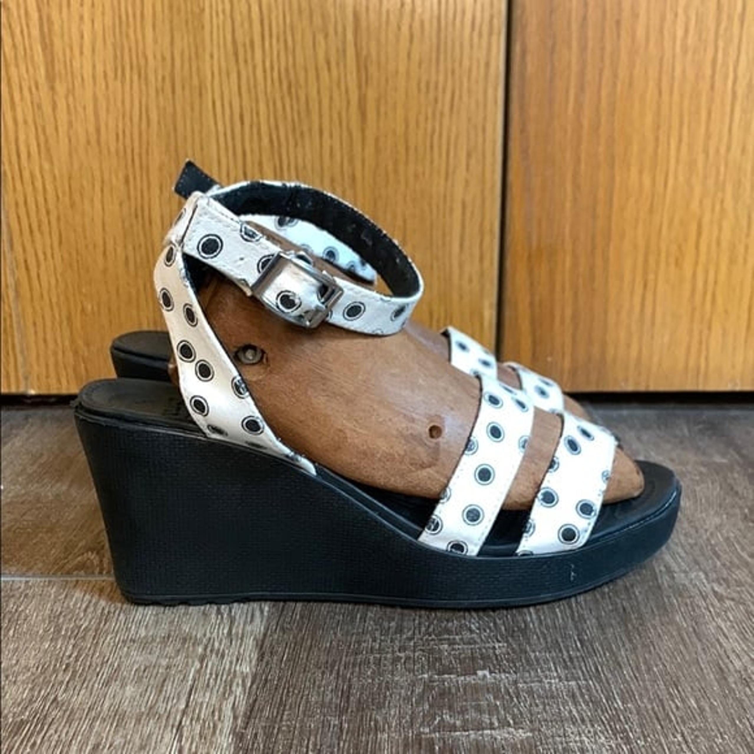 Crocs Women’s Leigh Polka Dot Black and White Printed Wedge Heels