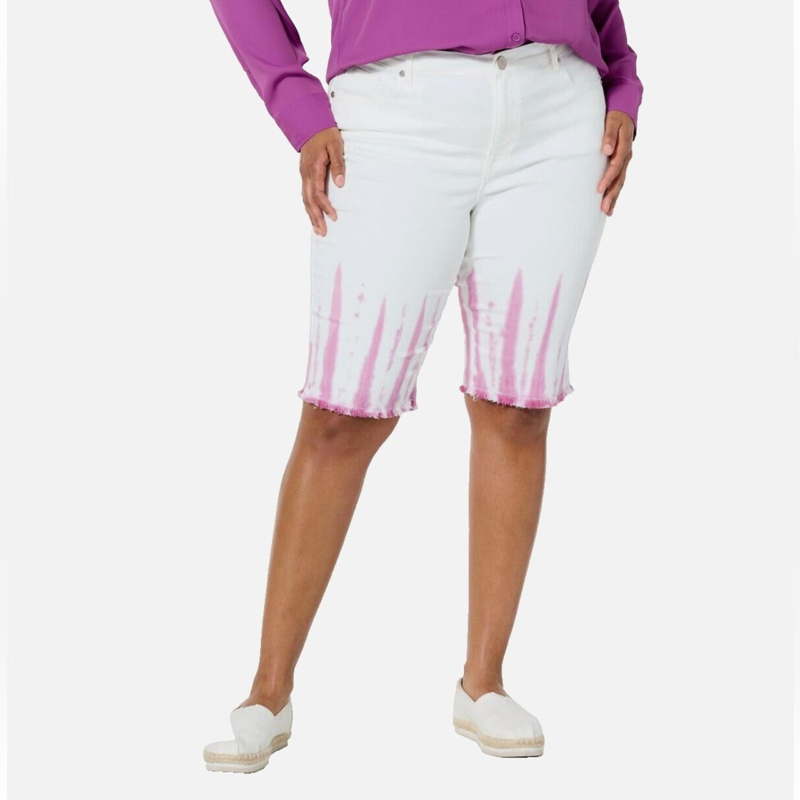 DG2 by Diane Gilman Classic Stretch Dye Bermuda Short white Pink NWT Size 0P