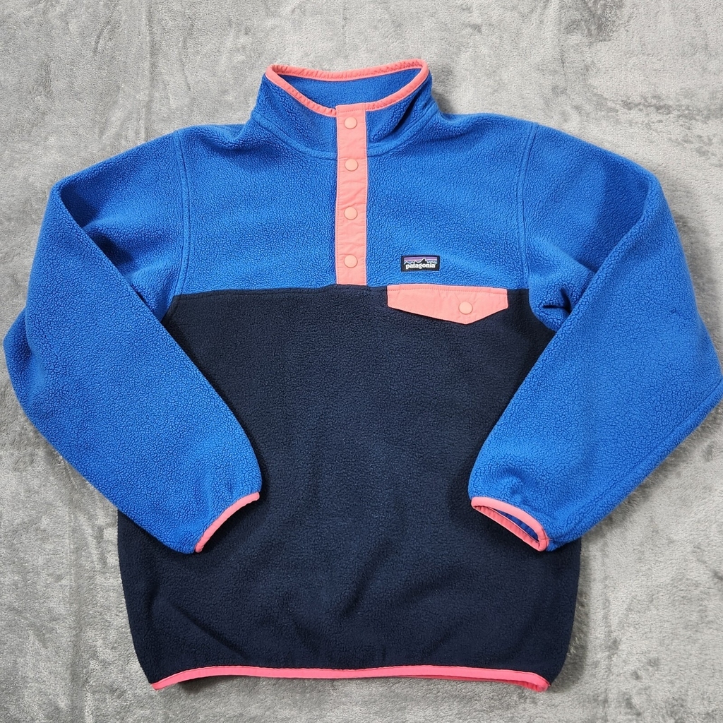 Patagonia Synchilla Fleece Youth Large 12 Blue Long Sleeve Warm Cozy Snap Up