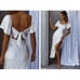 NWT Selfie Leslie Grayson Tied Back Asymmetrical Midi Dress Champagne Small READ